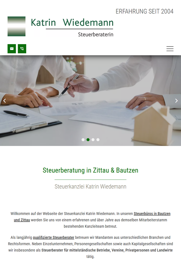 Tabletansicht: Webseite für Steuerberater & Kanzleien in Zittau & Bautzen für Steuerberaterin Katrin Wiedemann