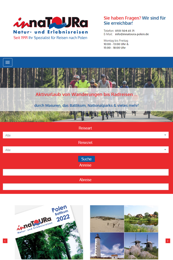 Tablet-Ansicht der Innatoura-Polen.de Website mit touristischen Inhalten