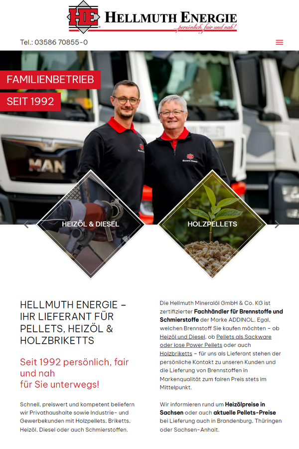 Tablet-Ansicht
der Website hellmuth-energie.de
