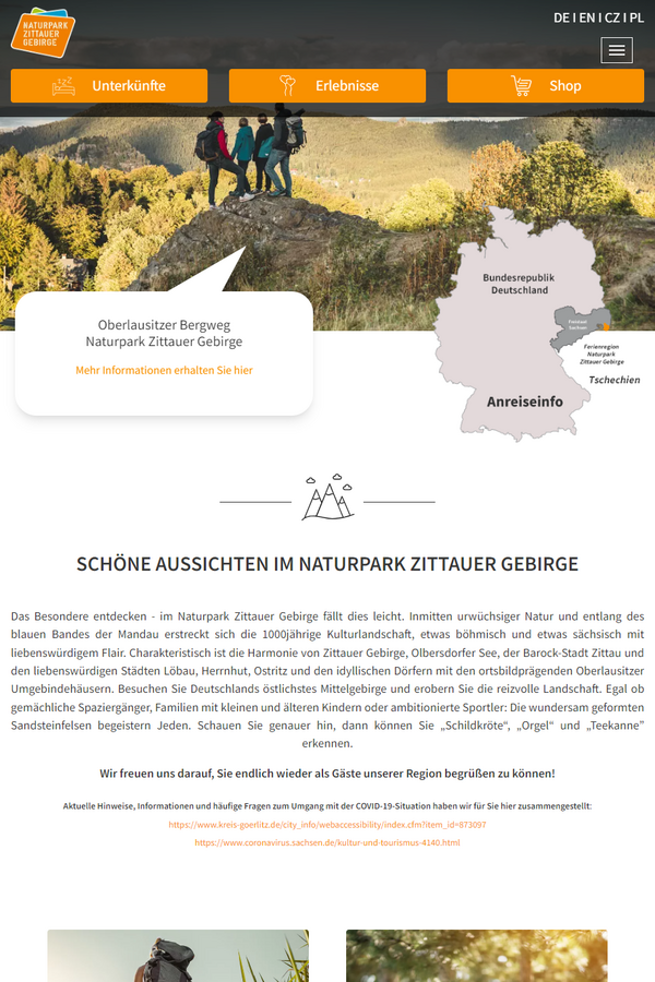 Ansicht Tablet: Webseite für Tourismus & Freizeit - Zittauer Gebirge