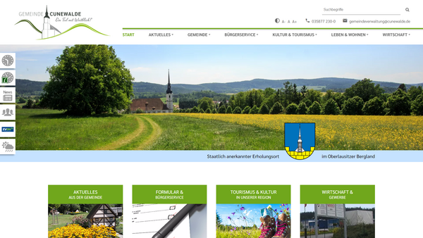 Desktop-Ansicht
der Website cunewalde.de mit Informationsstruktur