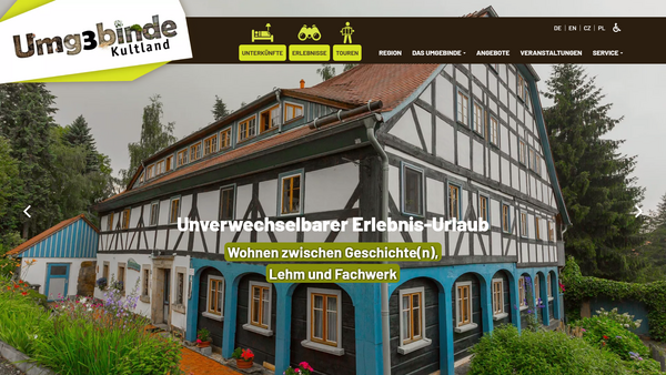 Desktop-Ansicht der Umgebinde-Kultland.de Website mit kulturellen Angeboten und Veranstaltungsinformationen