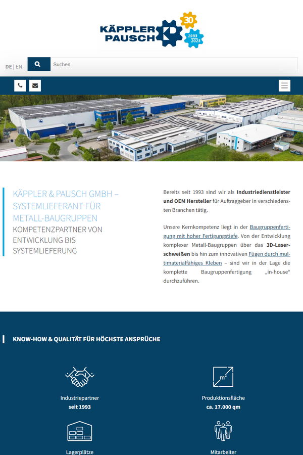 Tabletansicht der barrierefreien Website von Käppler & Pausch GmbH in der Nähe von Bautzen