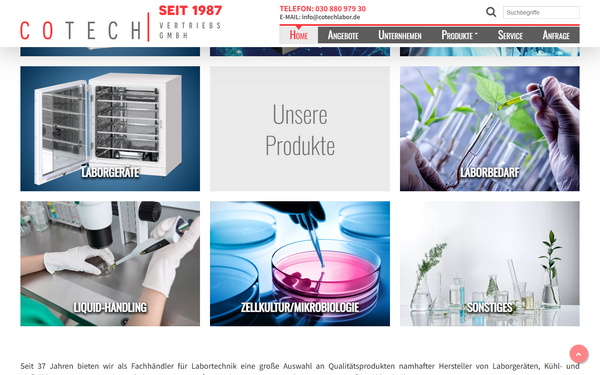 Notebook-Ansicht
der Website cotechlabor.de