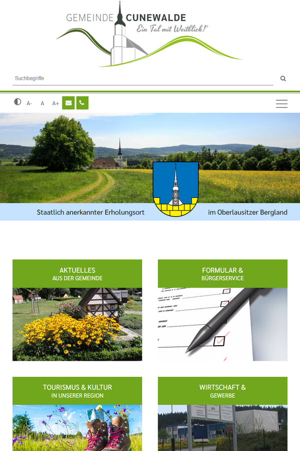 Tablet-Ansicht
der Website cunewalde.de