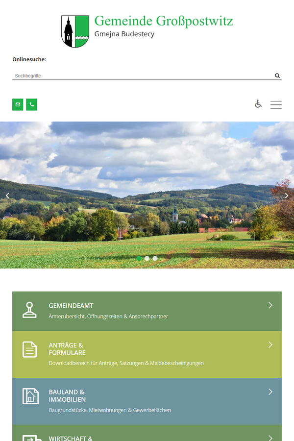 Tablet-Ansicht
der Website grosspostwitz.de mit Informationsstruktur
