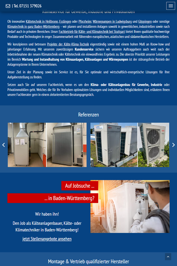 Tablet-Ansicht der KKS-Kälte.de Website mit Unternehmensinformationen