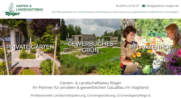Notebookansicht:  Webseite für Garten- & Landschaftsbau: Röger Garten- & Landschaftsbau GmbH & Co. KG in Auerbach | Sachsen – Vogtland