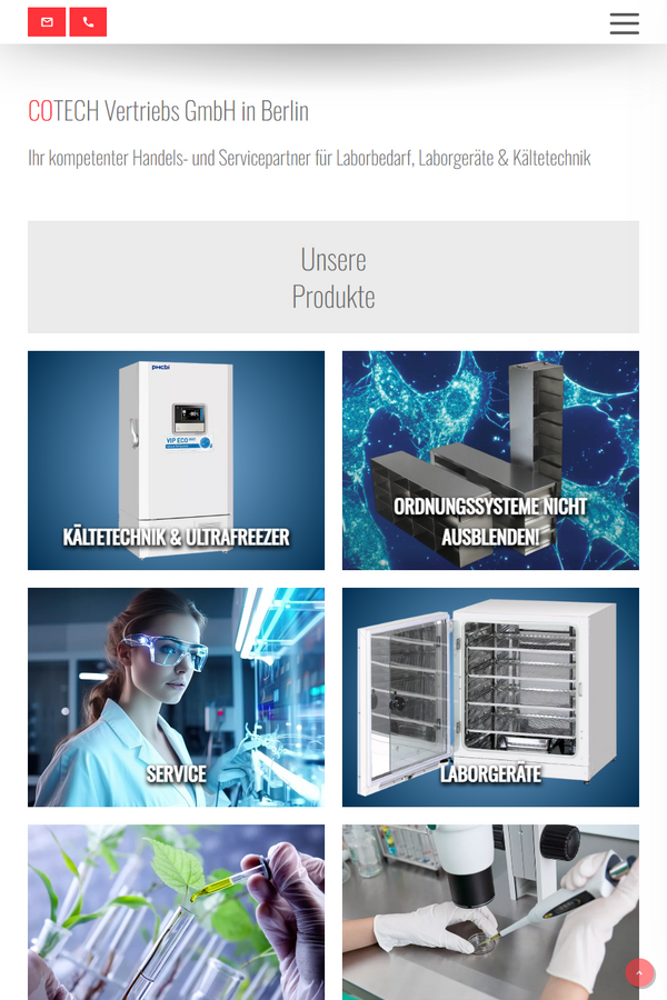 Tablet-Ansicht
der Website cotechlabor.de