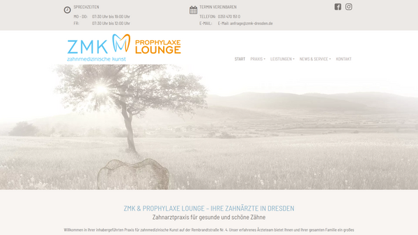 Desktopansicht: Webseite für Zahnarzt und Prophylaxe Lounge ZMK Dresden