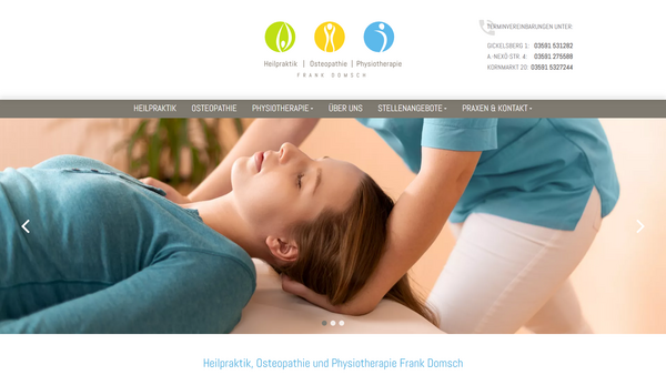 Desktopansicht: Webseite für das Gesundheitswesen: Physiotherapie & Osteopathie Frank Domsch in Bautzen | Sachsen