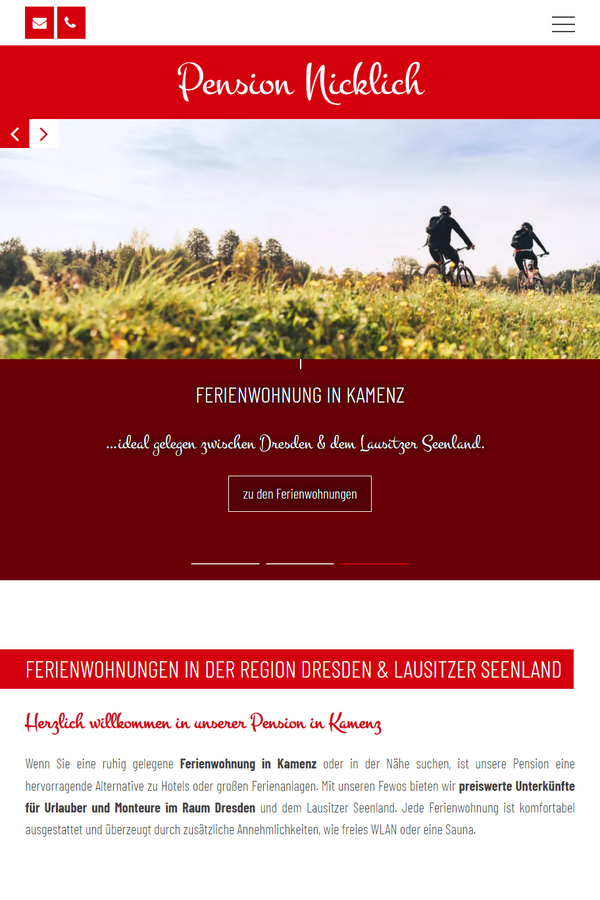 Tablet: Webseite für Tourismus & Gastbranche:  Pension Nicklich Kamenz | Sachsen – Landkreis Bautzen