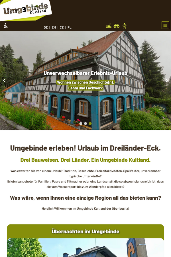 Tablet-Ansicht der Umgebinde-Kultland.de Website mit Veranstaltungen und kulturellen Angeboten