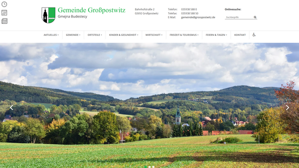 Desktop-Ansicht
der offiziellen Website der Gemeinde Großpostwitz