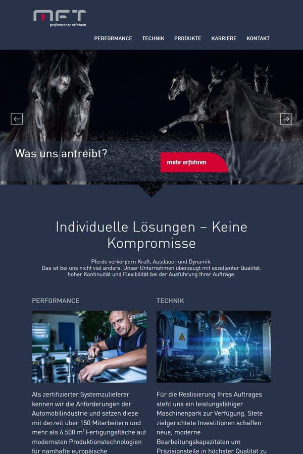 Tablet-Ansicht der MFT-Cunewalde.de Website mit Firmenprofil