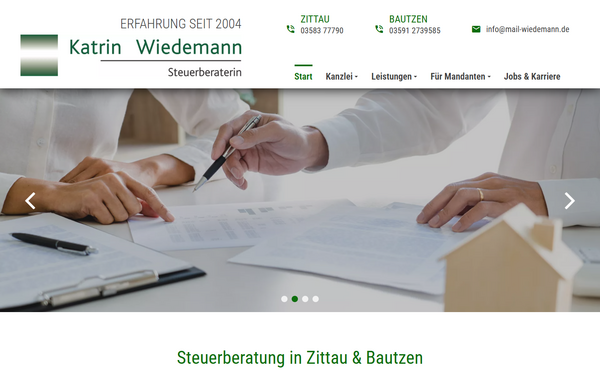 Notebookansicht: Webseite für Steuerberater & Kanzleien in Zittau & Bautzen für Steuerberaterin Katrin Wiedemann