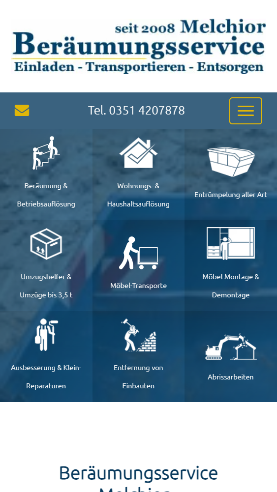Smartphone-Ansicht melchior-beraeumung.de