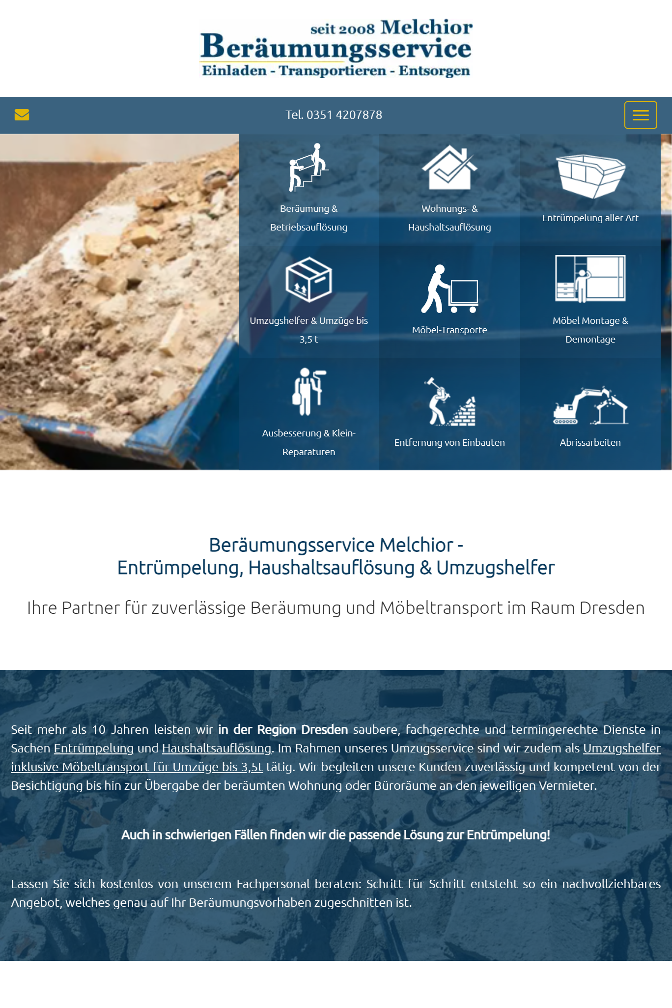 Tablet-Ansicht melchior-beraeumung.de