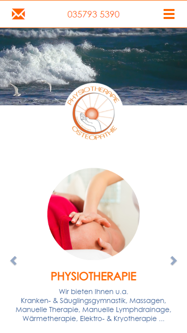 Smartphone-Ansicht physiotherapie-schoenach.de