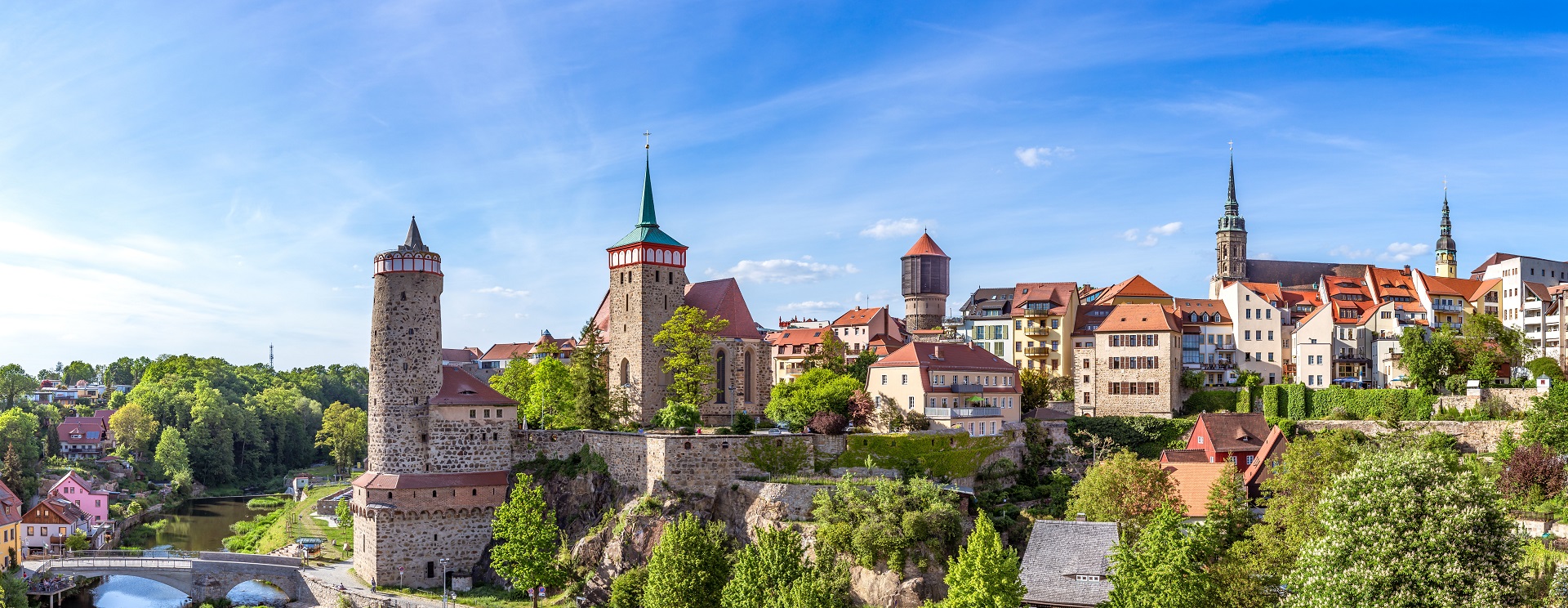 Drohnenaufnahme mit Blick von der Friedensbrücke in Bautzen